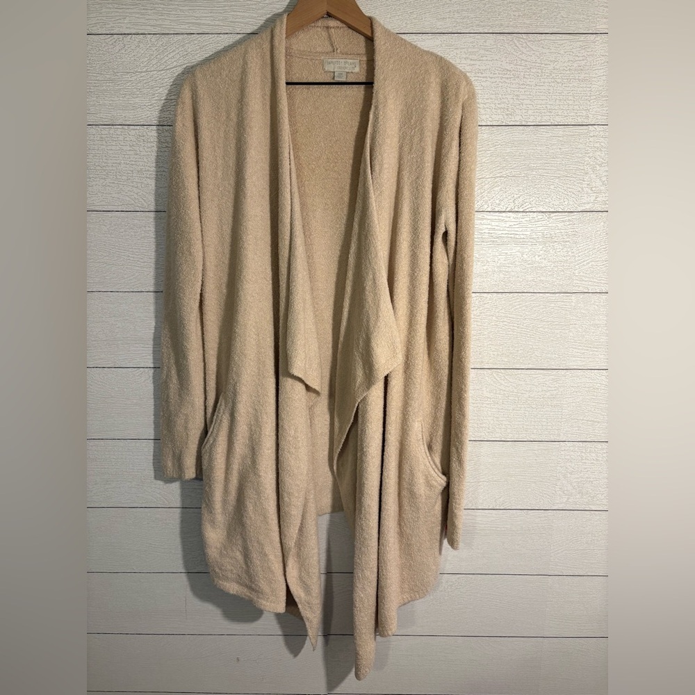 Barefoot Dreams Cozy Chic Lite Island Wrap Draped Cardigan in Taupe, Size S/M - Picture 7 of 10
